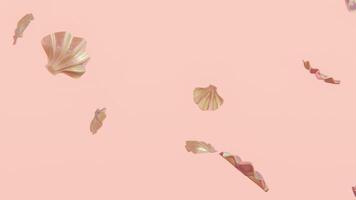 Summer 3D horizontal backgrounds falling loop animation shell pearl oyster poster blank space mockup banner social media advertise beach ocean 1970s peach pink iridescent tropical lifestyles wallpaper video