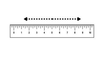 Steel ruler scale, arrow moving on a line path animation isolated on white background video