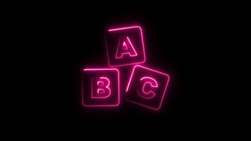 Alphabet cubes Glowing neon line ABC blocks icon animation isolated on black background video