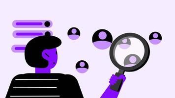 Animation of a person searching for clients, candidates, or audience video