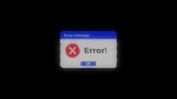 Animated Retro Error Message Window Vhs Glitch Effect Alert Box on Black Background video
