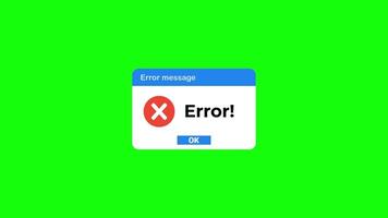 Error Message Pop Up Alert Animation on Green Screen Perfect for System Error video