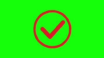 Animated Hand Drawn Red Check Mark Green Screen video