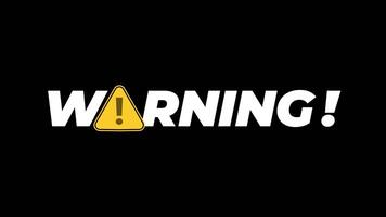 Animated Warning Text with Yellow Triangle, Alert Message on Black Background video