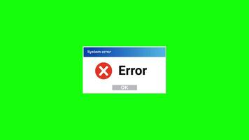 System Error Message Animation Pop Up on Green Screen video