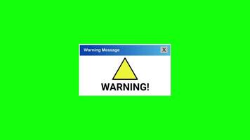 Warning Message Pop Up Animation on Green Screen Perfect for System Alert, Caution Notification, or Tech Glitch Scenes video