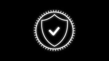 Animated Neon Security Shield with Checkmark Glowing Protection Icon on Black Background video