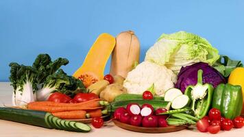 Assorted vegetables arranged on a background video