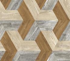 a wood and beige patterned floor with hexagon shapes photo