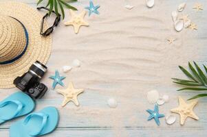 Summer beach vacation background with accessories creating relaxing mood photo