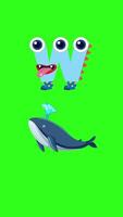 Playful animation of letter W transforming into a whale on a vibrant green background video
