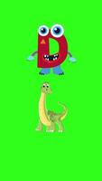 Playful animation of the letter D transforming into a dinosaur on a green background with whimsical elements video