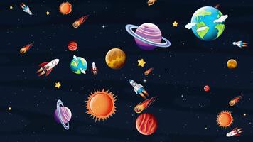 Animated journey through a stylized solar system video