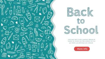 back to school banner with half doodle pattern side and clean grid text area vector