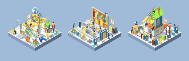 3D isometric creative workspaces illustration vector