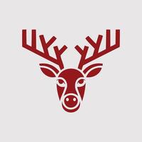 Minimalist Geometric Deer Head Illustration Modern and Stylized Design Featuring a Red Silhouette with Clean Lines and Symmetry vector