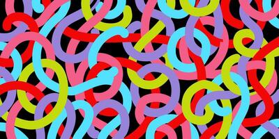 Fun colorful line doodle pattern on black vector
