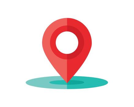 Simple red location marker pin graphic representing map and geolocation with a modern flat design. vector