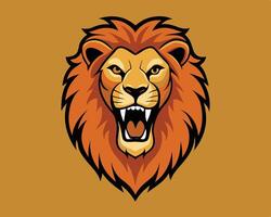 Majestic lion head illustration featuring an angry expression with roaring open mouth and sharp teeth. vector