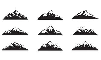Black and white mountain range icons set on white background illustration vector