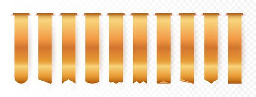 Gold tag icons set. 3D Gold accented labels, banners, and ribbons vector