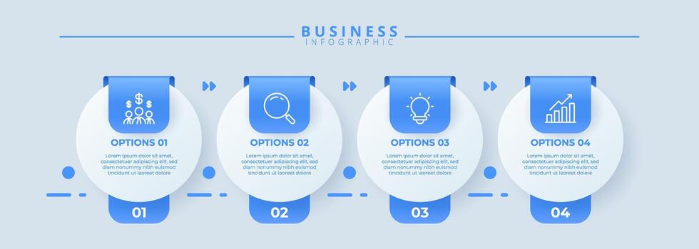Modern infographic with 4 steps and icons for business concepts. Suitable for workflow layouts, flowcharts, process charts, and data presentation. vector