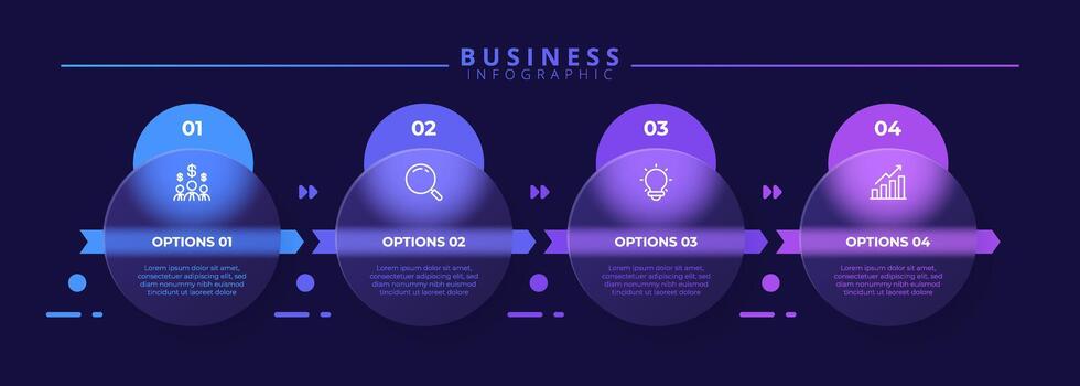 moderno infografía etiqueta con íconos y 4 4 paso proceso. adecuado para presentación diapositivas, flujo de trabajo diagramas, diagramas de flujo, pancartas, y datos infografía. vector