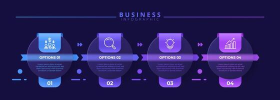 Modern infographic label with icons and 4 step process. Suitable for presentation slides, workflow diagrams, flowcharts, banner vector