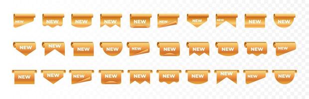 Gold tag icons set. 3D Gold accented labels, banners, and ribbons for sales vector