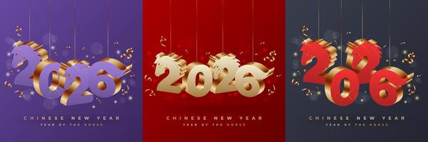 set of Celebrate Chinese New Year 2026 with the powerful and energetic Horse zodiac symbol, representing strength and success. vector
