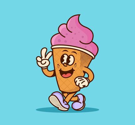 cute retro ice cream mascot cartoon illustration. perfect for food, summer, and fun design projects