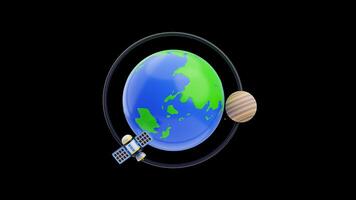 3D Animation of Earth with orbiting satellite video