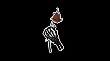 Unfolded Paper Sticker of a skeleton hand holding a withered rose. Anti Valentine's day concept. Alpha channel transparency video