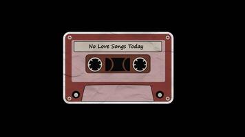 Unfolded Paper Sticker of Cassette with the text No Love Songs Today. Anti Valentines day concept. Alpha channel transparency video