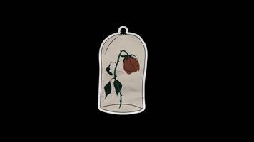 Unfolded Paper Sticker of A withered rose in a glass dome . Anti Valentine's day concept. Alpha channel transparency video