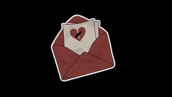 Unfolded Paper Sticker of Postcard with no text inside with a broken heart sign. Alpha channel transparency video