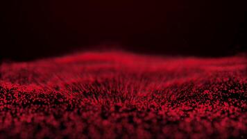 A dynamic abstract background featuring a wave of vibrant red particles rising and falling, creating a captivating digital landscape or energetic flow, perfect for themes of technology, data. video