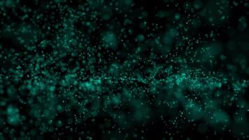A subtle and ethereal abstract background featuring a shimmering field of teal particles slowly drifting and swirling against a deep black backdrop, perfect for themes of digital serenity. video