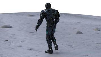 cyber robot walking on moon surface video