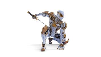 cyber ninja with sword on white background video