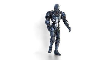 cyber robot walking on white background video