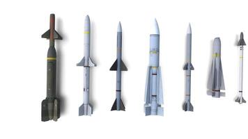 different types of missiles on white background video