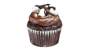 chocolate marshmallow cupcake on white background video