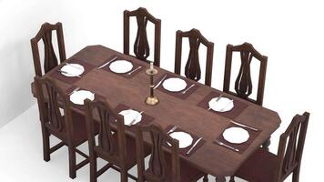 dining table scene with white background video
