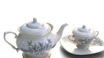 Kettle And Mugs on white background video