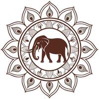 Brown elephant within circular floral mandala design vecto vector