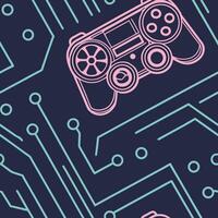 Pink gamepad and teal circuit board pattern controller game vector