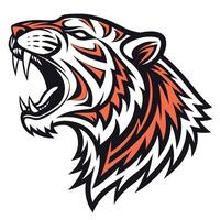 Stylized Roaring Tiger Head Profile Coral Black White Abstract Tribal Design vector