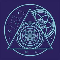 Futuristic Geometric Mandala Design Teal Blue and Dark Blue Abstract Art vecto vector