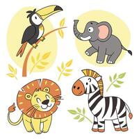 Toucan elephant lion zebra jungle animals vecto vector
